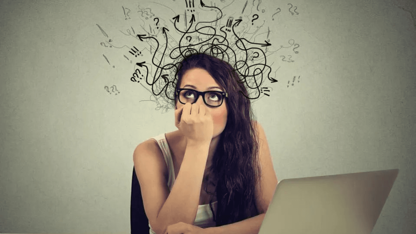 Woman with thoughts visualization