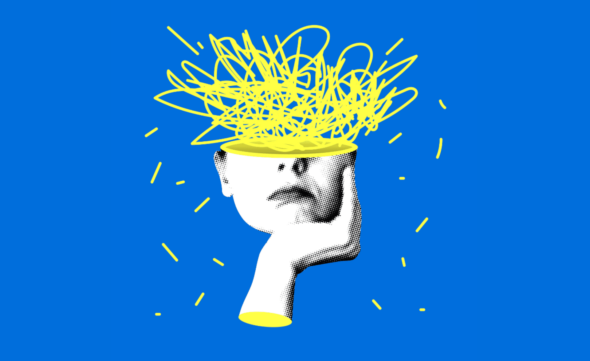 Head with yellow brain illustration